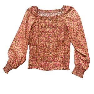 Foxcroft Olivia Womens Square Neck Leopard Print Smocked Blouse M/L Mobwife